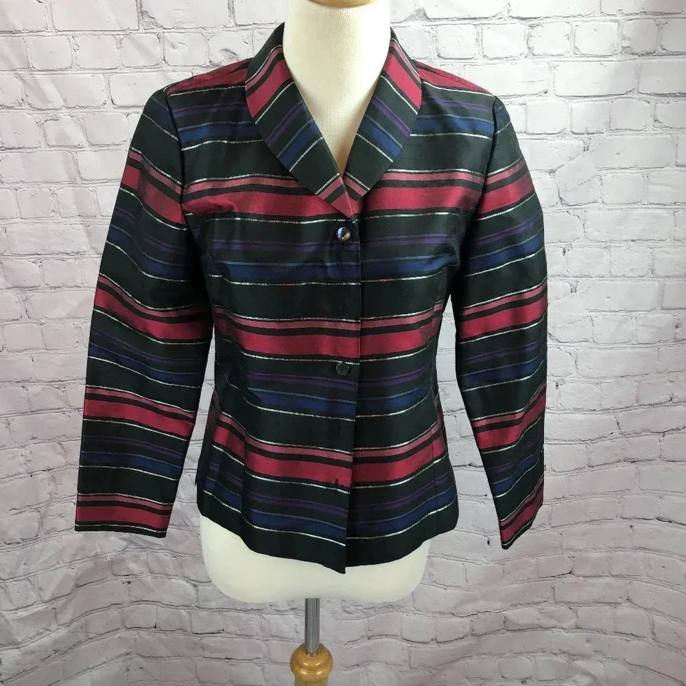 Talbots silk holiday button up shirt sz 4 preppy holiday office business
